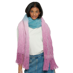 Écharpe longue en tricot ombré pour femme avec franges, dégradé rose-bleu, style décontracté pour l'automne, châle léger en acrylique - Product Image 4