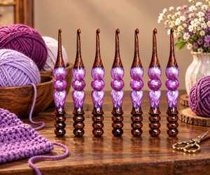 Crochets en bois faits main durables avec perles en résine violette 3,5 mm-6 mm – Outils de tricot pour loisirs créatifs – Artisanat ethnique et d'art populaire - Product Image 1