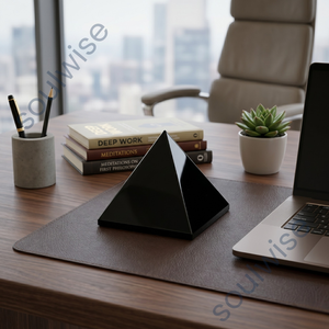 Pyramide en obsidienne noire polie, pierre précieuse, ornement tactile géométrique pour la méditation, la décoration de bureau et la décoration intérieure - Product Image 2