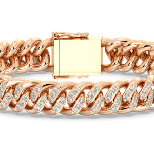 REYES Pulsera de tenis con cadena cubana de moissanita de corte redondo de diseño único de 3.27 quilates para mujer, joyería chapada en oro rosa de 14K - Product Image 3