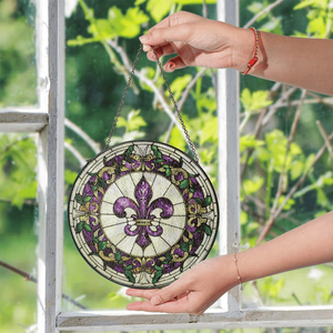 CIFbuy Colorful Glass Fleur De Lis <b>Window</b> Hanging Stained Glass <b>Panels</b> Home Decor Atmosphere Pendant TikTok for Temu Pick - Product Image 5