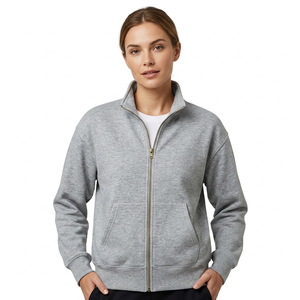 Chaqueta de Forro Polar Fino Gris para Hombre con Cierre Frontal, Logotipo, Cuello Cuadrado, Estilo Casual, Corte Holgado, para Otoño, Material de Algodón - Product Image 3