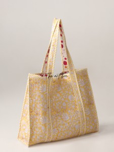Bolso Tote de Algodón Acolchado Surtido OEM, Bolso de Hombro con Estampado Floral Amarillo, Venta al por Mayor para Mujer - Product Image 1