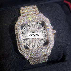 Mossinate Men's Square Quartz Moissanite Watch with Glass Dial Water Resistant 3BAR Hip Hop Style Fashion Gold Watch - Product Image 1
