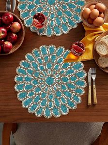 Customized Handmade Made in Polyester Flower Designed <b>Placemat</b> Indoor Parties Centre Table Decorative Mat for Home Hotels - Product Image 5
