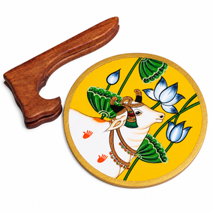 Handcrafted Painted <b>Wooden</b> <b>Round</b> Plate | Indian Folk Art Decorative Wall Plate | Modern Home Decor & Wedding Wall Hanging Stand - Product Image 4