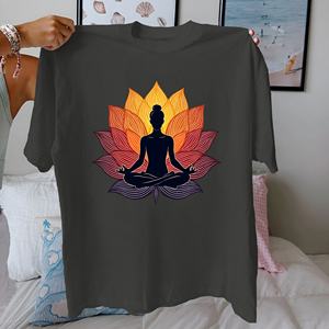 Meditación Pose meditativa con Lotus Camiseta de algodón puro Mujer ajuste cómodo - Product Image 3