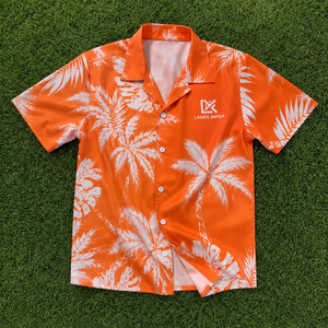 Custom Men Hawaiian <b>Camp</b> Collar Button Orange <b>Shirt</b> Premium 100% Polyester Tropical Palm Print Sublimation Quick Dry - Product Image 6