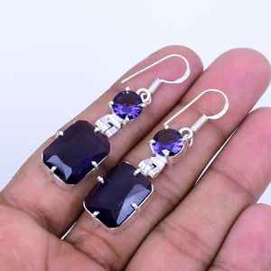 Amethyst Dangle <b>Earrings</b> 925 Sterling Silver Boho Handmade Jewelry Statement Gift For Women <b>Men</b> - Product Image 5