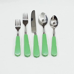 Minimalist Style Green textured resin handle cutlery European style <b>flatware</b> set 3pcs wedding dinnerware set Kitchenware utensil - Product Image 5
