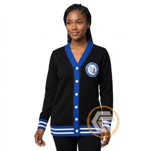 Customized Zeta Phi Beta Acrylic Appliques Embroidered Winter Sorority Breathable Casual V-neck <b>Covered</b> <b>Button</b> Front Women - Product Image 1