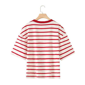 Camiseta corta de algodón con estampado serigrafiado y bloques de color, de punto acanalado ajustado, personalizada al por mayor, para mujer - Product Image 2