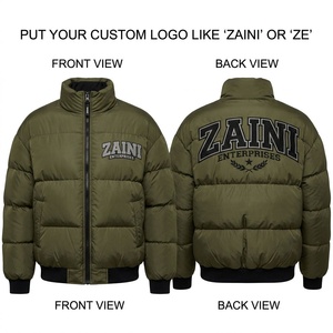 เสื้อแจ็คเก็ตพัฟเฟอร์บุรุษ ผ้าโพลีเอสเตอร์พรีเมียม 220 GSM สีเขียวมะกอก แผงบุแบบควิลท์ เสื้อแจ็คเก็ตฤดูหนาวอุ่นสบาย ปักโลโก้ตามสั่ง - Product Image 1