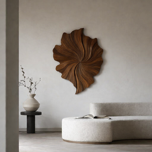 Sculpture murale en bois massif naturel, style Art déco moderne, feuille organique, texture abstraite, décoration murale écologique, cadeau de pendaison de crémaillère - Product Image 4