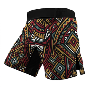 Men MMA Short Tribal Print Quick Dry Polyester Mixed Martial Art Fight Wear Regular Fit Adult Size with Long Slit fighting short - Product Image 1
