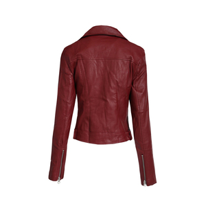 Chaqueta de Motociclista de Cuero PU para Mujer, Color Rojo, Cuello Alto, Cierre de Cremallera, Largo Corto, Manga Larga, Color Sólido, Estilo Biker, Ropa de Otoño - Product Image 2