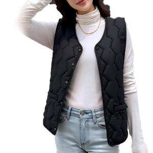 Kadın Yuvarlak Yaka Kapitone Yelek Kolsuz Polyester Çıtçıtlı Düğme Fabrika Tedariki - Product Image 1