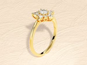 Bague en or massif 14 carats avec fleurs en diamants ronds et en forme de poire cultivés en laboratoire pour femmes, cadeau floral surprise pour les petites amies - Product Image 2