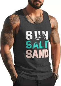 เสื้อกล้ามยูนิเซ็กซ์สีเทาพิมพ์ลายกราฟิก 100% ผ้าฝ้าย คอกลม พิมพ์ลาย Sun Salt Sand สไตล์สตรีทแวร์ เสื้อยืดออกกำลังกายฤดูร้อน เสื้อกล้ามเทรนนิ่ง เสริมสร้างกล้ามเนื้อ - Product Image 2