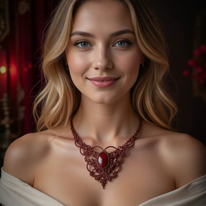 Collier en macramé fait main en obsidienne acajou, cordon rouge bohème, pendentif statement, bijoux en pierres précieuses de guérison, vente en gros - Product Image 1