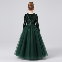 Robe de soirée élégante pour filles, en velours vert, avec broderies de paillettes, en maille tricotée, longueur cheville, manches longues, col, style robe de bal, ODM