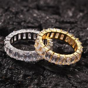 Hiphop Brass Zircon Eternity Band <b>Ring</b> Claw Setting Unisex Jewelry Anniversary Engagement Gift Wedding Party Plated Custom Size - Product Image 5