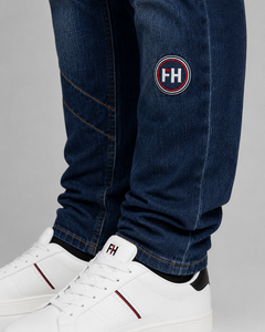 Fly Humble Men's Regular Fit Denim <b>Jeans</b> Dark Wash <b>Embroidered</b> Logo Patch Formal Style Spring Cotton Straight Leg Breathable - Product Image 4
