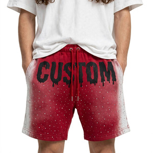 Shorts en molleton pour homme avec imprimé pailleté et strass, 100% coton, fermeture à cordon, séchage rapide, streetwear décontracté |   OEM ODM - Product Image 1