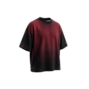 T-shirt pour homme à manches raglan surdimensionnées 100% coton - Bordeaux vin, noir, dégradé ombré, 220g - Product Image 3