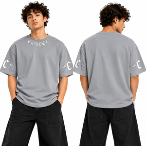 Premium Design Grey Graphic Tee Loose Fit Crew Neck <b>men's</b> <b>shirts</b> Short Sleeve Gothic Print Streetwear Fashion Custom Logo Bulk - Product Image 4