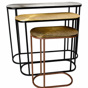 3-<b>Piece</b> Stackable Nesting Table <b>Set</b>, Oval Aluminum Tops with Iron Frames for Living Room, Bedroom, Balcony, Cafe and Hotel Decor - Product Image 2