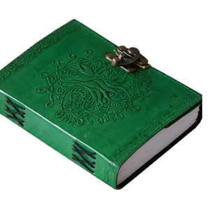 Tree Life Journal Green Leather Hardcover <b>Diary</b> Thermal Embossed <b>Lock</b> 5x7 Inch Shadows Handmade Vintage Notebook Writing - Product Image 1