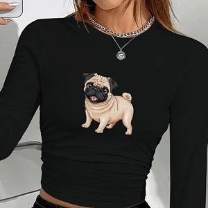 Camisa de manga larga de moda para mujer con ilustración de pug adorable - Product Image 2
