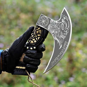 Cuchillo para Pizza Estilo Vikingo con Calavera Grabada, Hecho a Mano, Mini Hacha para Acampar, Cuchilla de Acero Inoxidable para Cortar Leña - Product Image 2