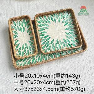 NHAT MINH Bandejas Decorativas de Ratán Rectangulares, Fibra Vegetal, Diseño Floral Bohemio, Paquete de Varias Piezas - Product Image 4