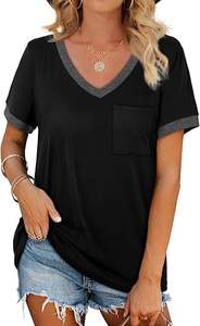 Womens T Shirts Short Sleeve V Neck Loose Casual Summer <b>Tops</b> 2026 with Pocket - Product Image 2