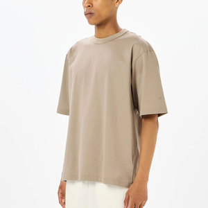T-shirt gris en coton surdimensionné pour homme, col rond, manches courtes, décontracté, couleur unie, coupe jersey, longueur standard, style tricoté teint uni - Product Image 5