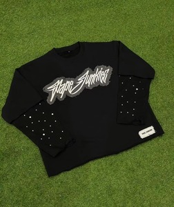 เสื้อยืดโอเวอร์ไซส์แขนยาว Pap Junkies สีดำ สตรีทแวร์ ผ้าเจอร์ซีย์คอตตอน คอกลม พิมพ์ลายตัวอักษรด้านหน้า - Product Image 1
