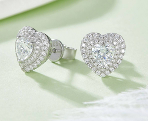 Pendientes de Corazón de Moissanita con Halo y Pavé, Joyería Nupcial de Lujo Brillante, Regalo Elegante y Romántico para Mujer - Product Image 3