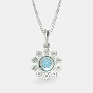 Collier pendentif en or blanc avec topaze bleue et diamant de laboratoire floral - Product Image 3