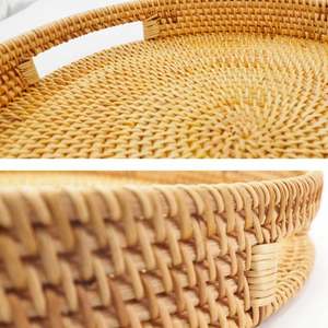 Premium Modern <b>Foldable</b> Round Rattan Woven Food Grade Tray for Elegant Bathroom and <b>Desk</b> Display Easy Serving Food Storage - Product Image 3