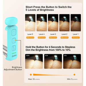 Lampe de lecture rechargeable Gritin, 3 températures de couleur et 5 niveaux de luminosité réglables, protection des yeux, lumière de lecture à 3 couleurs pour lit - Product Image 2