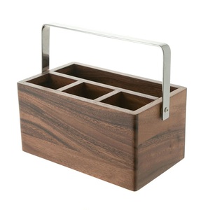 Industrial Mango Wood Cutlery <b>Caddy</b> with Iron Handles, Wholesale 3-Compartment Tabletop Organizer Bulk Export - Product Image 2