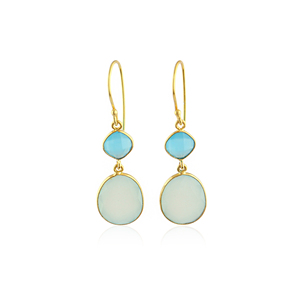 Aqua blue chalcedony briolette dangling <b>earrings</b> handmade bezel set dual stone <b>hook</b> <b>earrings</b> elegant gold plated crystal jewelry - Product Image 1