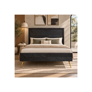 Elegante Estructura de Cama de Madera con Cabecera y Piecera Simétricas en Diseño Chevron, Estilo Inspirado en Mediados de Siglo para una Decoración de Dormitorio con Estilo - Product Image 1