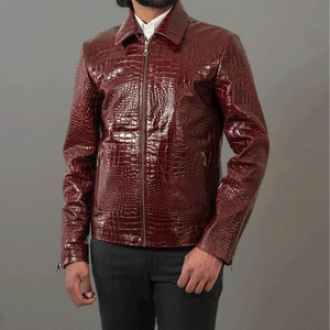 Chaqueta de Motociclista para Hombre, Corte Ajustado, Negra, de Cuero de Cabra Repujado, Cuello Alto, Transpirable, Resistente al Viento, Estilo Urbano de Alta Calidad - Product Image 4