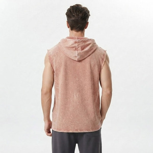Camiseta sin mangas con capucha y cremallera para hombre, estilo tie-dye, informal, de punto, oversize, de algodón, para gimnasio, estilo urbano, con cremallera. - Product Image 2