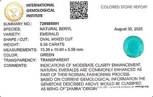 พลอยมรกตสีเขียวรูปไข่ 5.36 กะรัต จากแซมเบีย รุ่น EOHH-255 - Product Image 6