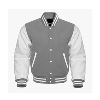 Blouson universitaire gris et blanc pour homme, décontracté, col montant, manches classiques, 100 % laine, couleur unie, fermeture boutonnée, pour l'hiver, style urbain