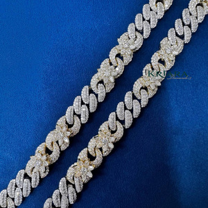Moissanite S925 <b>Statement</b> <b>Necklace</b> Gold Rhodium Plated Flower Link Chain Unisex Luxury Everyday Wear - Product Image 2